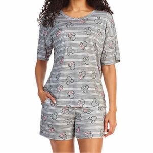 Gray Minnie Mouse Short Sleeve Pajama Set with Pink Accents
